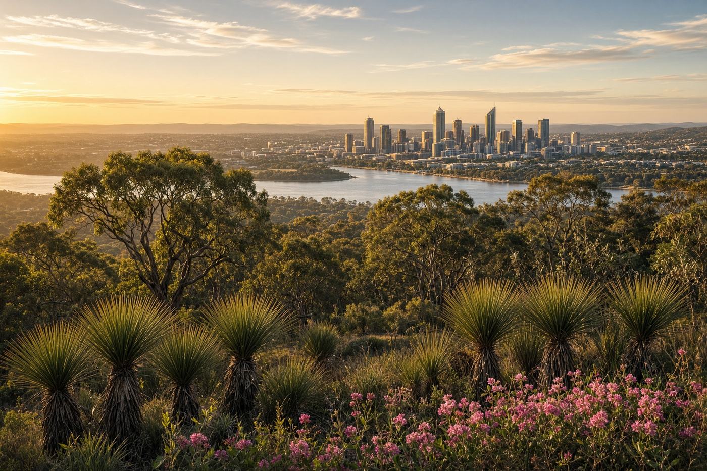 Kings Park and Botanic Garden overlooking the Perth city skyline