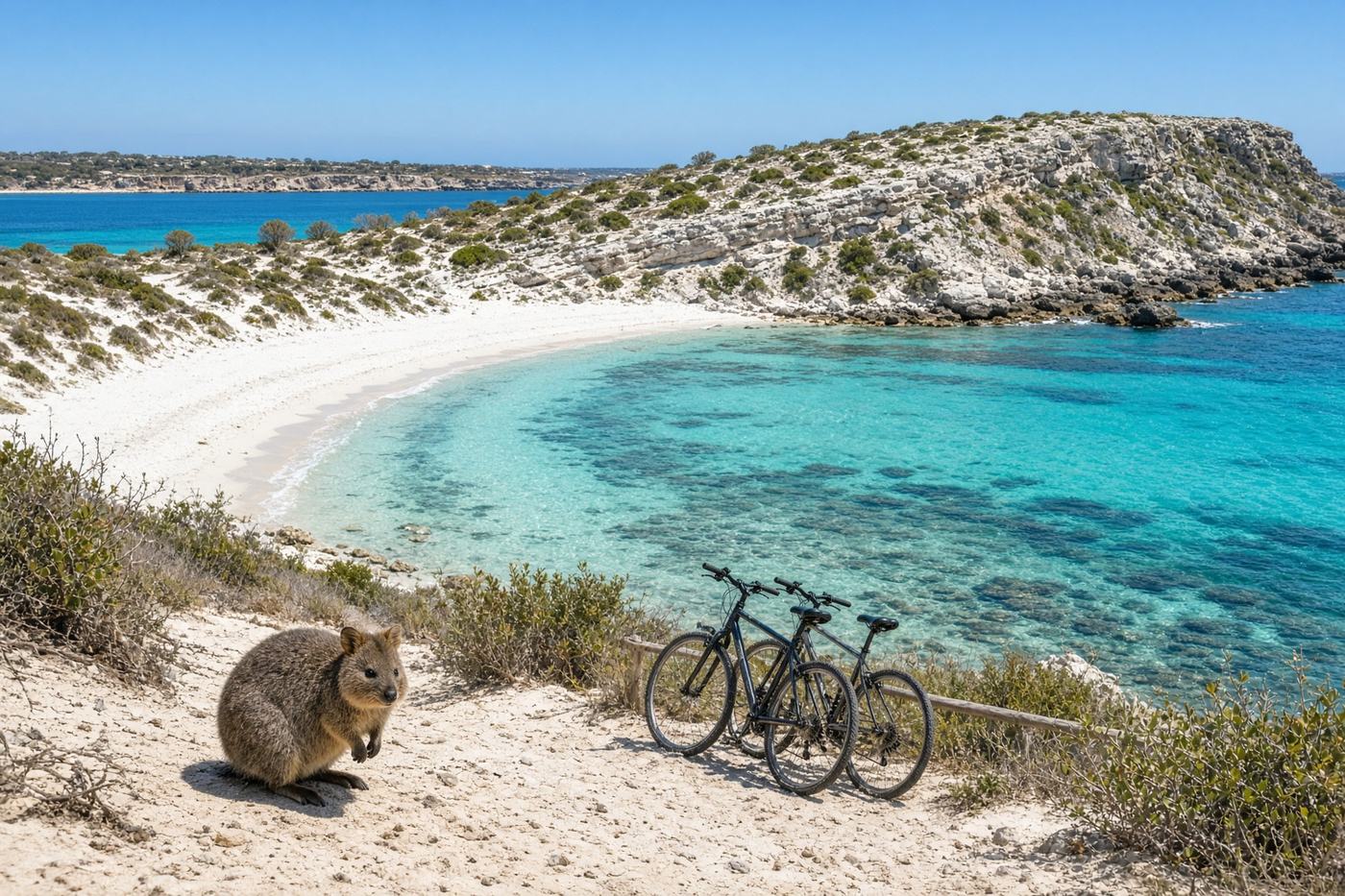 Rottnest Island turquoise bay and cycling paths off Perth